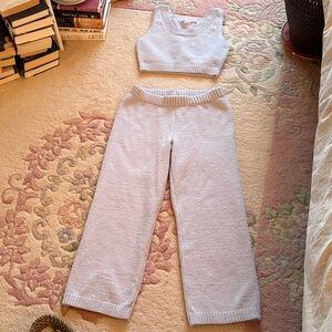 La Vie En Rose Light Blue Soft Knit Loungewear Set - Ankle Pant and Crop Top